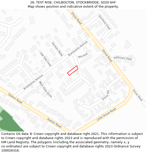 26, TEST RISE, CHILBOLTON, STOCKBRIDGE, SO20 6AF: Location map and indicative extent of plot