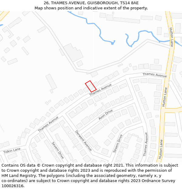 26, THAMES AVENUE, GUISBOROUGH, TS14 8AE: Location map and indicative extent of plot