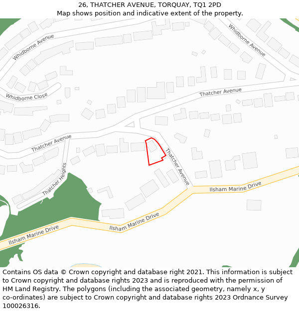 26, THATCHER AVENUE, TORQUAY, TQ1 2PD: Location map and indicative extent of plot