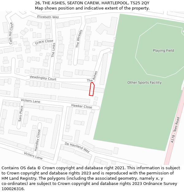 26, THE ASHES, SEATON CAREW, HARTLEPOOL, TS25 2QY: Location map and indicative extent of plot