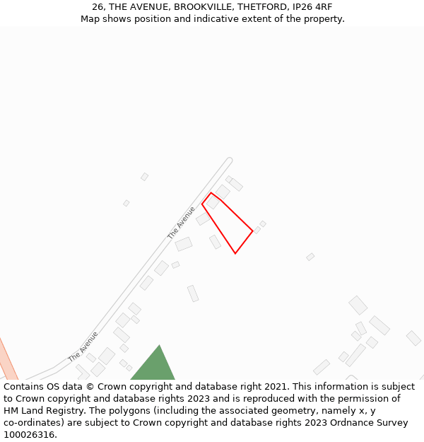 26, THE AVENUE, BROOKVILLE, THETFORD, IP26 4RF: Location map and indicative extent of plot