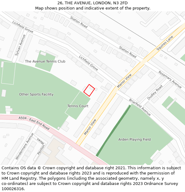 26, THE AVENUE, LONDON, N3 2FD: Location map and indicative extent of plot