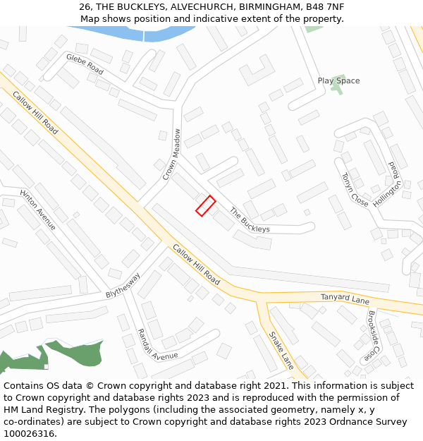 26, THE BUCKLEYS, ALVECHURCH, BIRMINGHAM, B48 7NF: Location map and indicative extent of plot