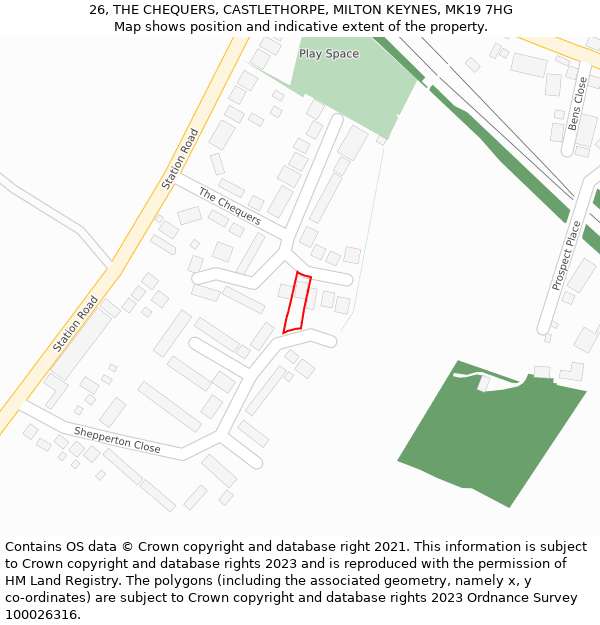 26, THE CHEQUERS, CASTLETHORPE, MILTON KEYNES, MK19 7HG: Location map and indicative extent of plot