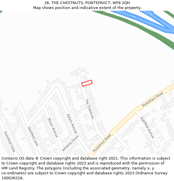 26, THE CHESTNUTS, PONTEFRACT, WF8 2QH: Location map and indicative extent of plot