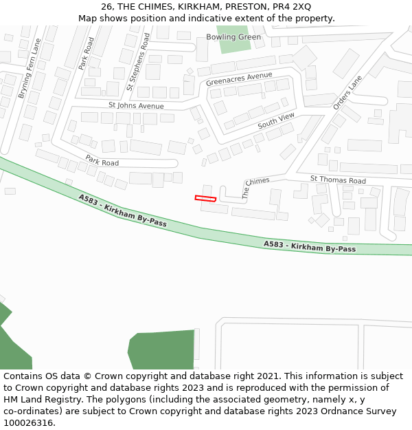 26, THE CHIMES, KIRKHAM, PRESTON, PR4 2XQ: Location map and indicative extent of plot