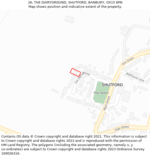 26, THE DAIRYGROUND, SHUTFORD, BANBURY, OX15 6PN: Location map and indicative extent of plot