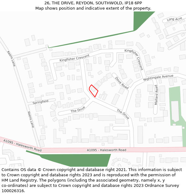 26, THE DRIVE, REYDON, SOUTHWOLD, IP18 6PP: Location map and indicative extent of plot