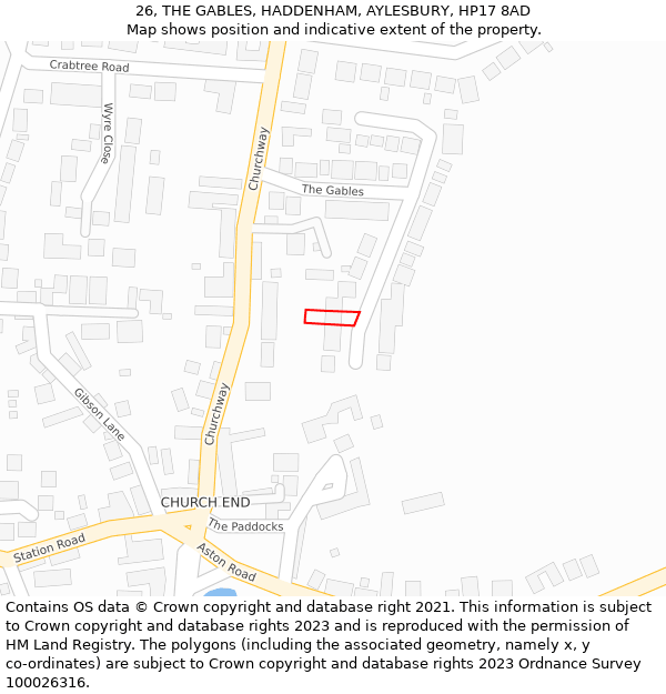 26, THE GABLES, HADDENHAM, AYLESBURY, HP17 8AD: Location map and indicative extent of plot