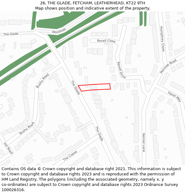 26, THE GLADE, FETCHAM, LEATHERHEAD, KT22 9TH: Location map and indicative extent of plot