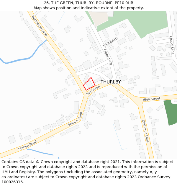 26, THE GREEN, THURLBY, BOURNE, PE10 0HB: Location map and indicative extent of plot