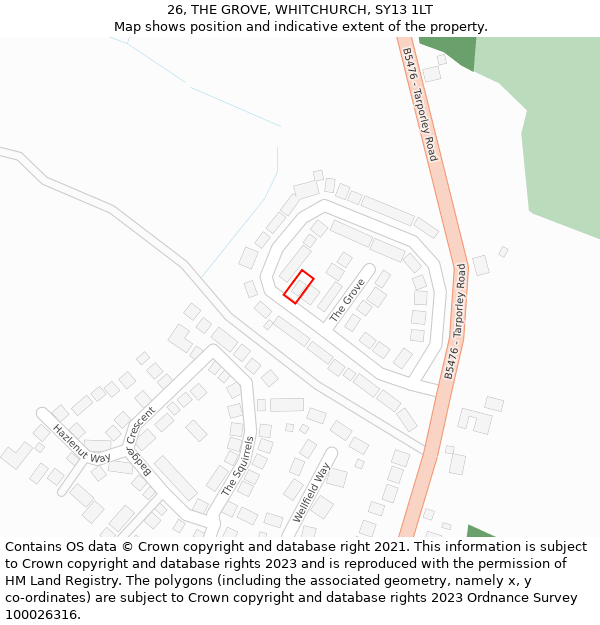 26, THE GROVE, WHITCHURCH, SY13 1LT: Location map and indicative extent of plot