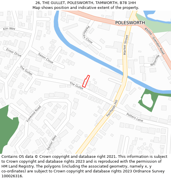 26, THE GULLET, POLESWORTH, TAMWORTH, B78 1HH: Location map and indicative extent of plot