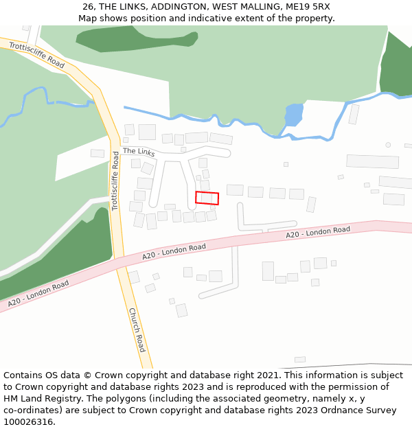 26, THE LINKS, ADDINGTON, WEST MALLING, ME19 5RX: Location map and indicative extent of plot