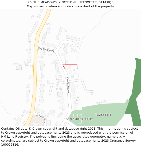 26, THE MEADOWS, KINGSTONE, UTTOXETER, ST14 8QE: Location map and indicative extent of plot