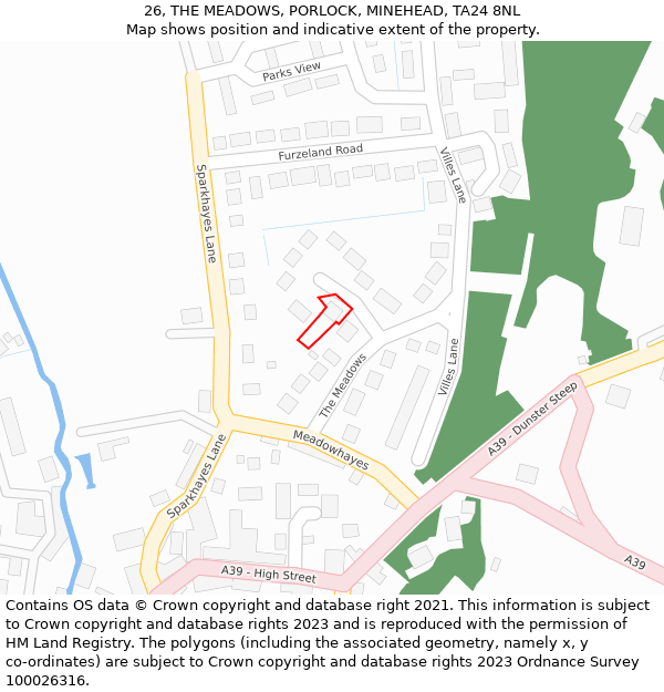 26, THE MEADOWS, PORLOCK, MINEHEAD, TA24 8NL: Location map and indicative extent of plot