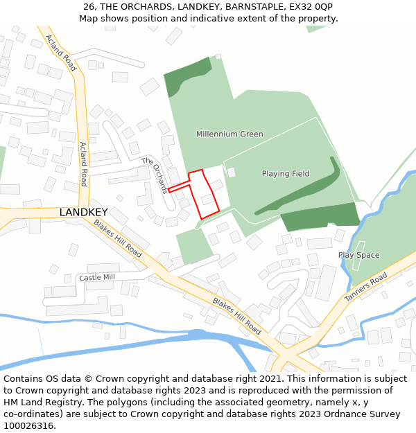 26, THE ORCHARDS, LANDKEY, BARNSTAPLE, EX32 0QP: Location map and indicative extent of plot