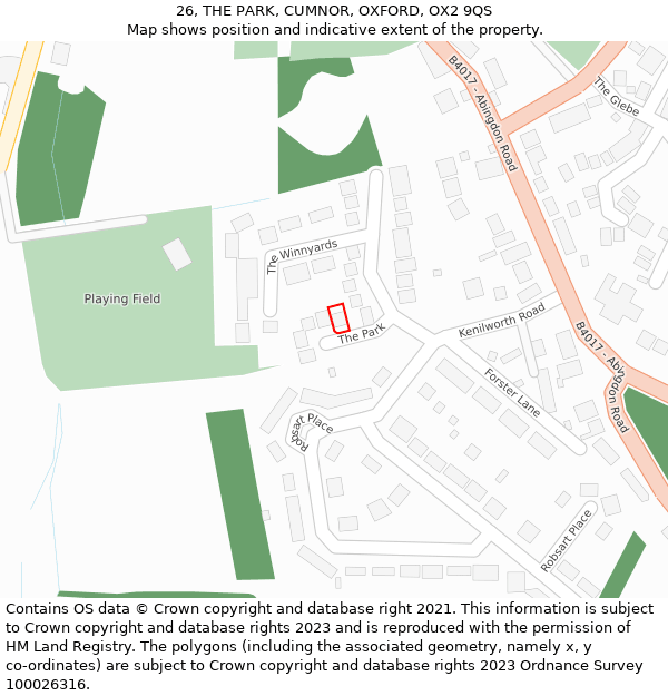 26, THE PARK, CUMNOR, OXFORD, OX2 9QS: Location map and indicative extent of plot