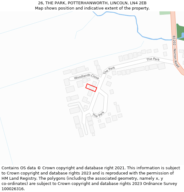 26, THE PARK, POTTERHANWORTH, LINCOLN, LN4 2EB: Location map and indicative extent of plot