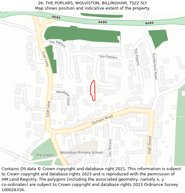 26, THE POPLARS, WOLVISTON, BILLINGHAM, TS22 5LY: Location map and indicative extent of plot