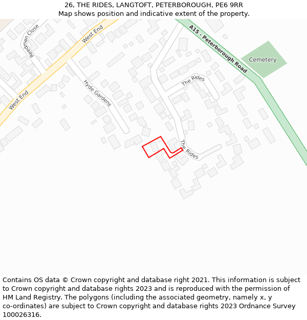 26, THE RIDES, LANGTOFT, PETERBOROUGH, PE6 9RR: Location map and indicative extent of plot