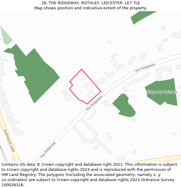 26, THE RIDGEWAY, ROTHLEY, LEICESTER, LE7 7LE: Location map and indicative extent of plot
