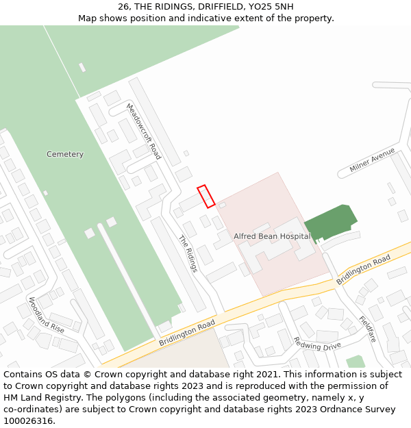 26, THE RIDINGS, DRIFFIELD, YO25 5NH: Location map and indicative extent of plot