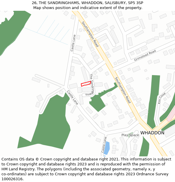 26, THE SANDRINGHAMS, WHADDON, SALISBURY, SP5 3SP: Location map and indicative extent of plot