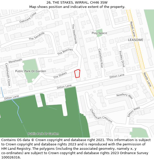 26, THE STAKES, WIRRAL, CH46 3SW: Location map and indicative extent of plot