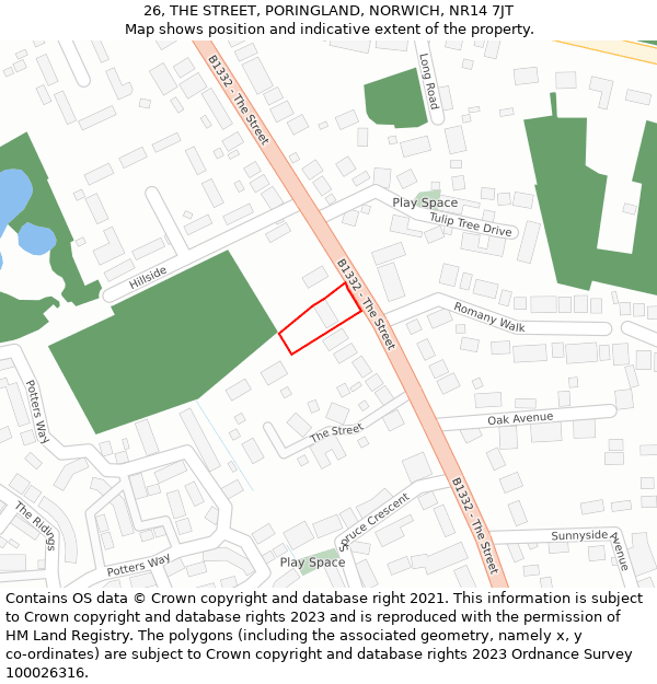 26, THE STREET, PORINGLAND, NORWICH, NR14 7JT: Location map and indicative extent of plot