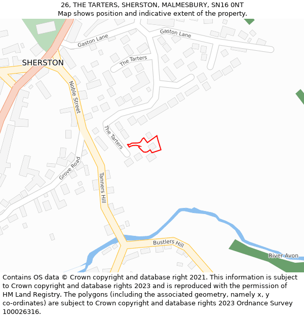 26, THE TARTERS, SHERSTON, MALMESBURY, SN16 0NT: Location map and indicative extent of plot