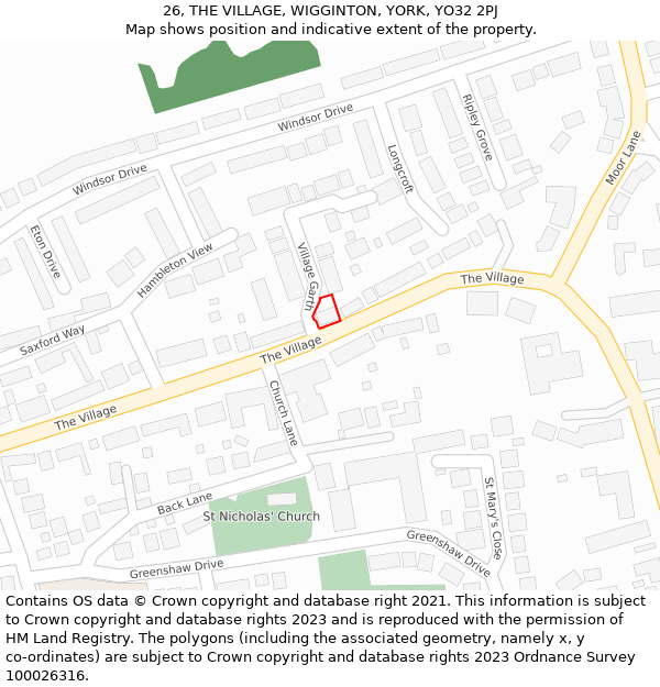 26, THE VILLAGE, WIGGINTON, YORK, YO32 2PJ: Location map and indicative extent of plot