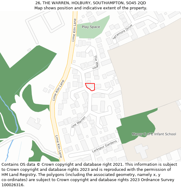 26, THE WARREN, HOLBURY, SOUTHAMPTON, SO45 2QD: Location map and indicative extent of plot