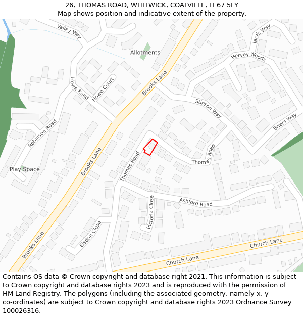 26, THOMAS ROAD, WHITWICK, COALVILLE, LE67 5FY: Location map and indicative extent of plot