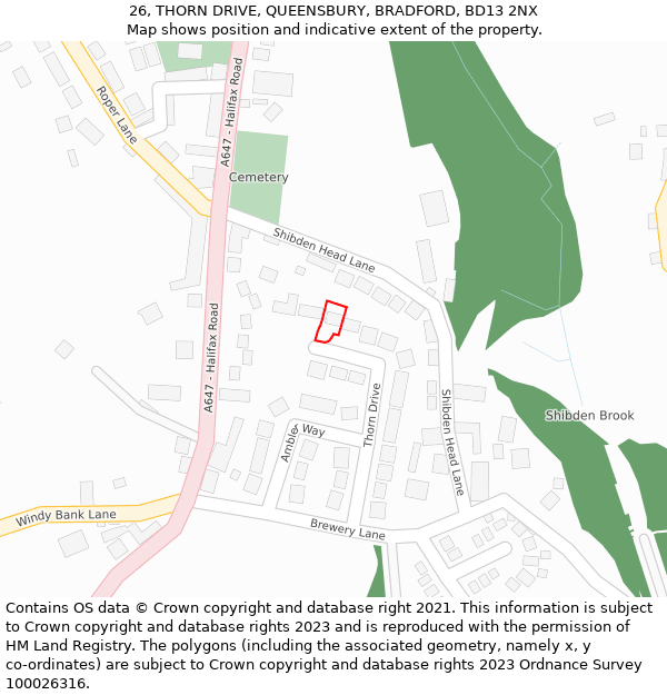 26, THORN DRIVE, QUEENSBURY, BRADFORD, BD13 2NX: Location map and indicative extent of plot