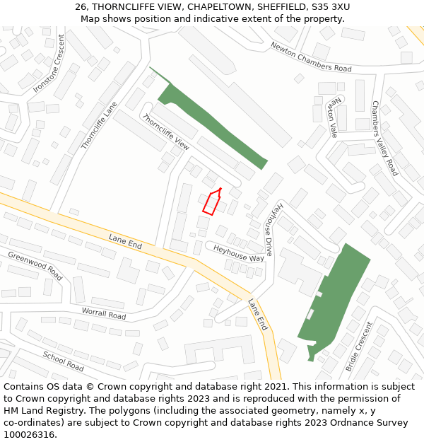 26, THORNCLIFFE VIEW, CHAPELTOWN, SHEFFIELD, S35 3XU: Location map and indicative extent of plot