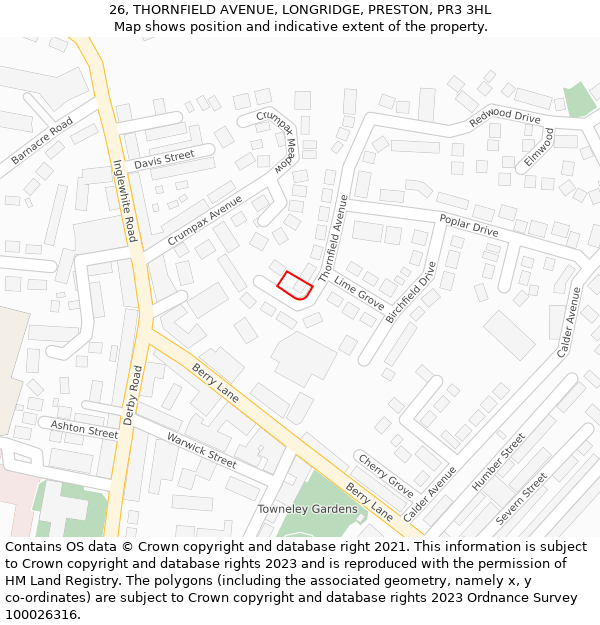 26, THORNFIELD AVENUE, LONGRIDGE, PRESTON, PR3 3HL: Location map and indicative extent of plot
