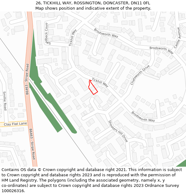 26, TICKHILL WAY, ROSSINGTON, DONCASTER, DN11 0FL: Location map and indicative extent of plot