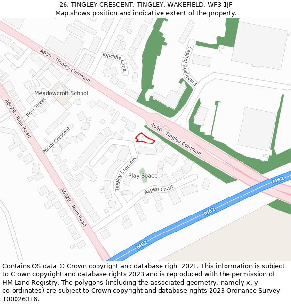 26, TINGLEY CRESCENT, TINGLEY, WAKEFIELD, WF3 1JF: Location map and indicative extent of plot