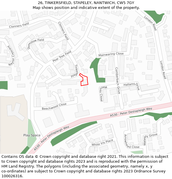 26, TINKERSFIELD, STAPELEY, NANTWICH, CW5 7GY: Location map and indicative extent of plot