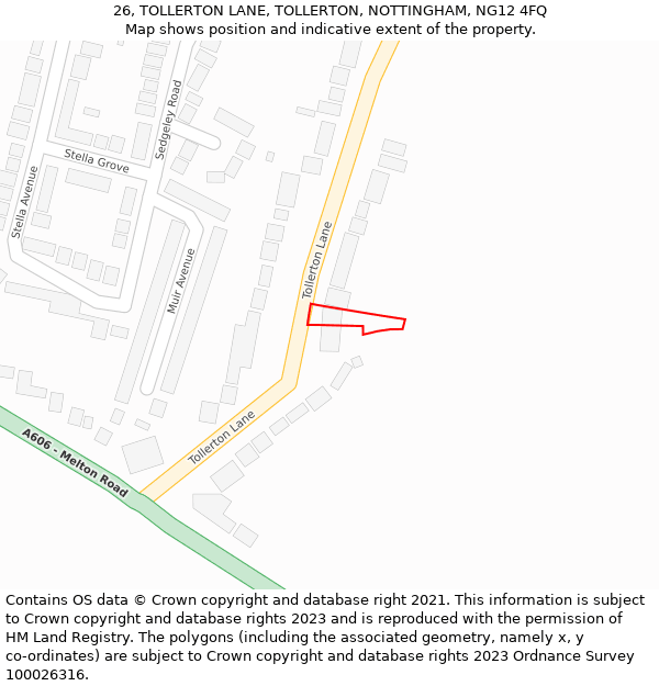26, TOLLERTON LANE, TOLLERTON, NOTTINGHAM, NG12 4FQ: Location map and indicative extent of plot
