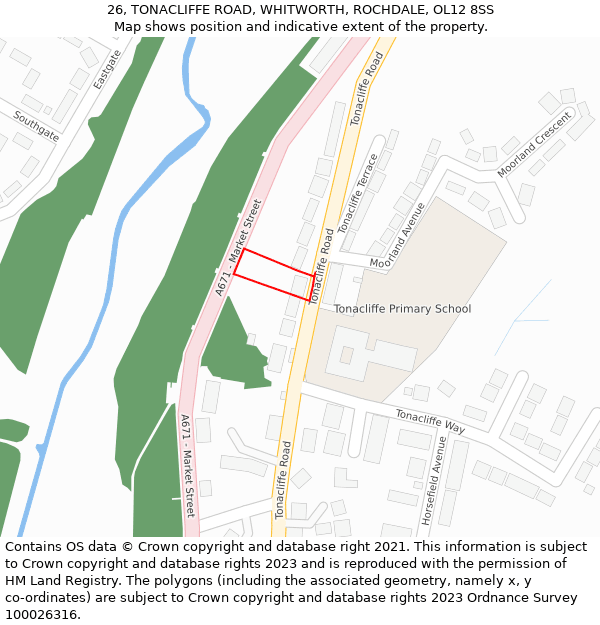 26, TONACLIFFE ROAD, WHITWORTH, ROCHDALE, OL12 8SS: Location map and indicative extent of plot