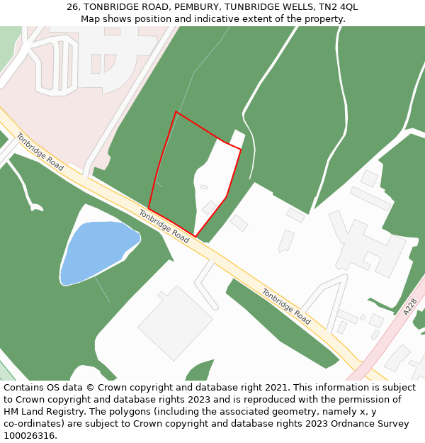 26, TONBRIDGE ROAD, PEMBURY, TUNBRIDGE WELLS, TN2 4QL: Location map and indicative extent of plot