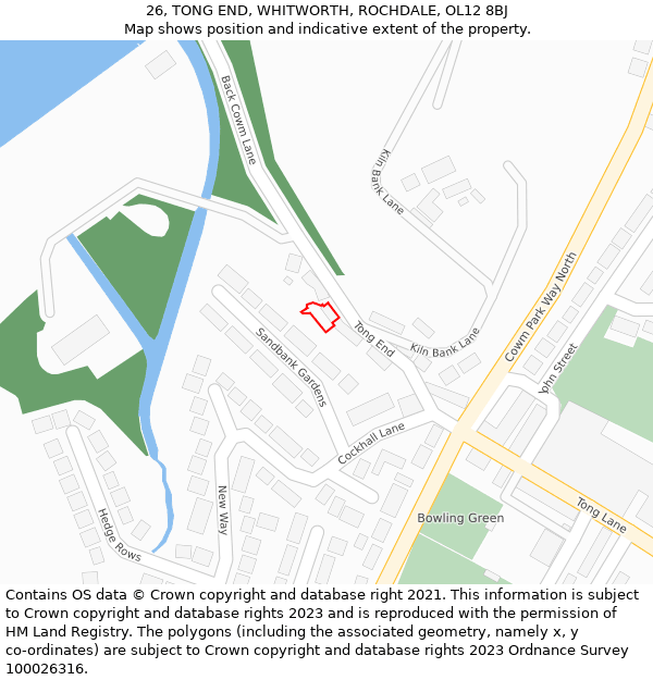 26, TONG END, WHITWORTH, ROCHDALE, OL12 8BJ: Location map and indicative extent of plot