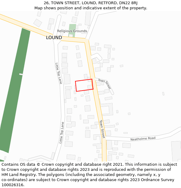 26, TOWN STREET, LOUND, RETFORD, DN22 8RJ: Location map and indicative extent of plot