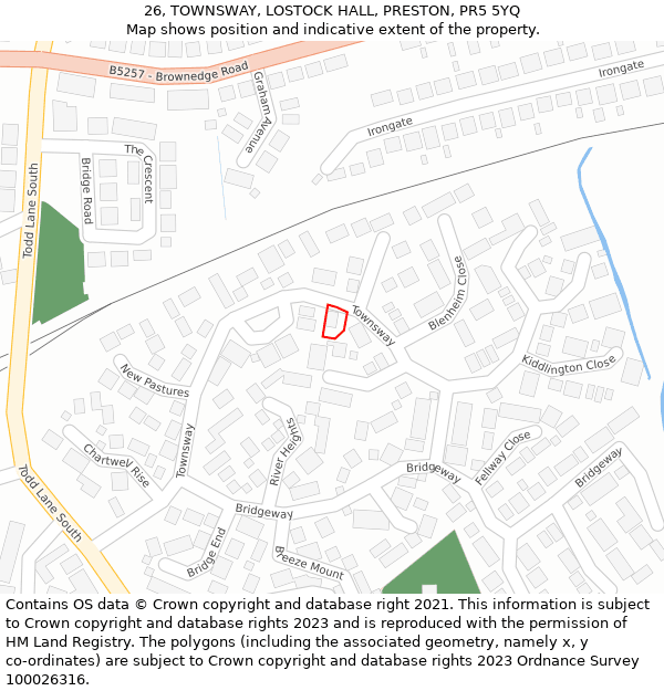 26, TOWNSWAY, LOSTOCK HALL, PRESTON, PR5 5YQ: Location map and indicative extent of plot
