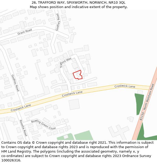 26, TRAFFORD WAY, SPIXWORTH, NORWICH, NR10 3QL: Location map and indicative extent of plot