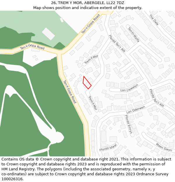 26, TREM Y MOR, ABERGELE, LL22 7DZ: Location map and indicative extent of plot