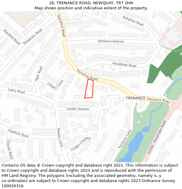 26, TRENANCE ROAD, NEWQUAY, TR7 2HN: Location map and indicative extent of plot