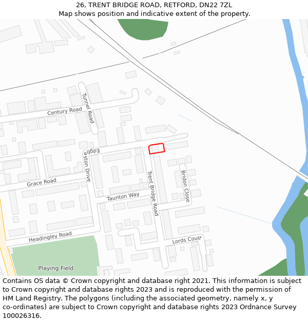 26, TRENT BRIDGE ROAD, RETFORD, DN22 7ZL: Location map and indicative extent of plot